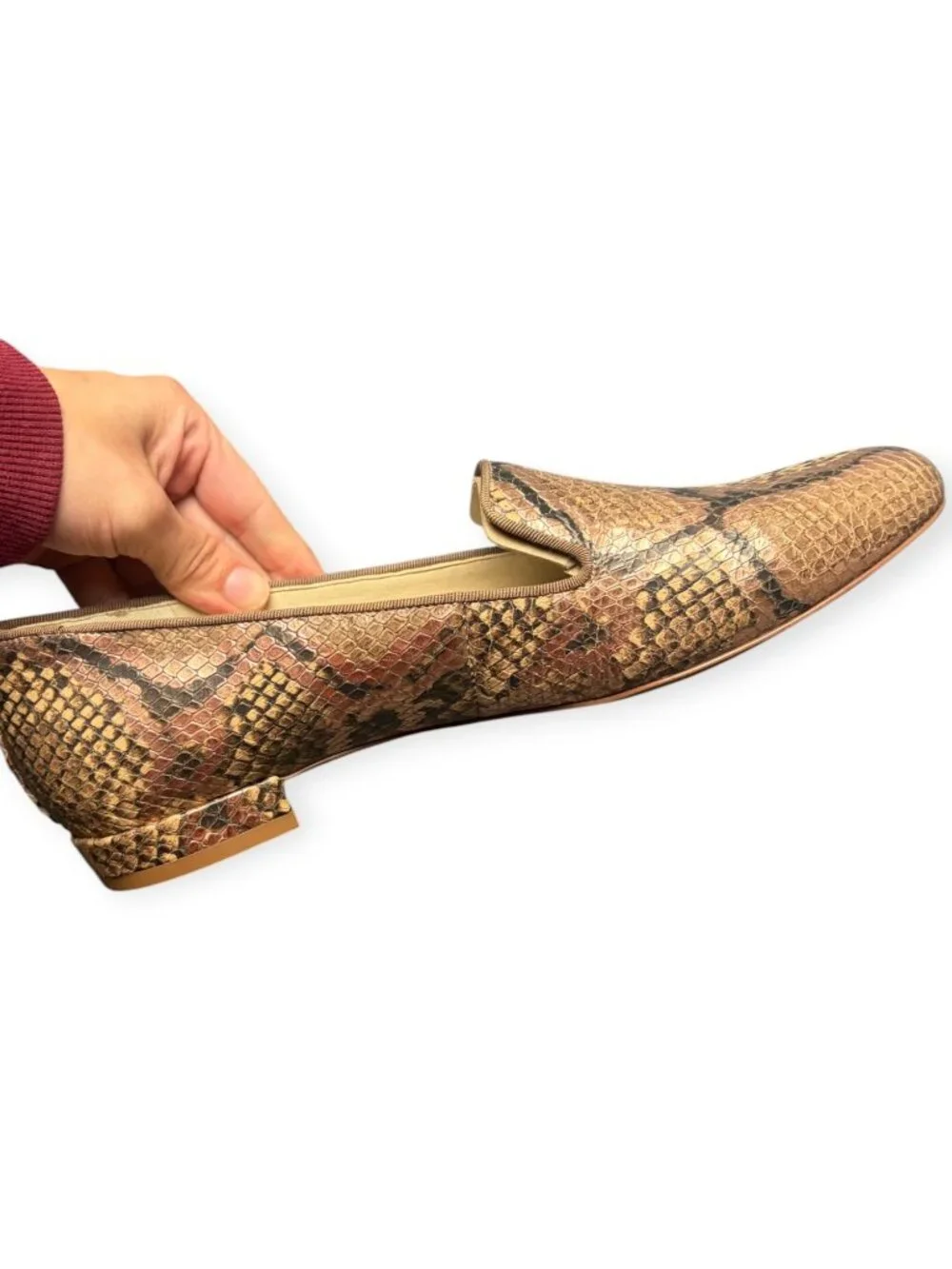 Sam Edelman Size 8 Jordyn Metallic Rose Gold Snake Animal Print Loafers Shoes